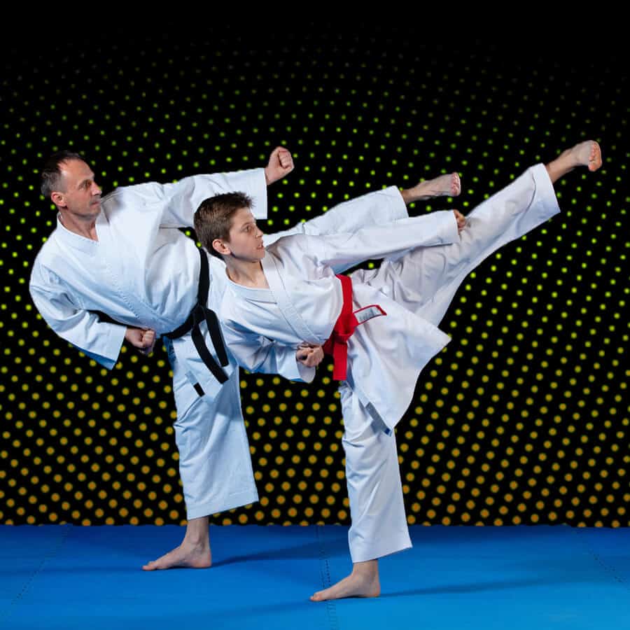 Martial Arts Lessons for Families in Gilbert AZ - Dad and Son High Kick